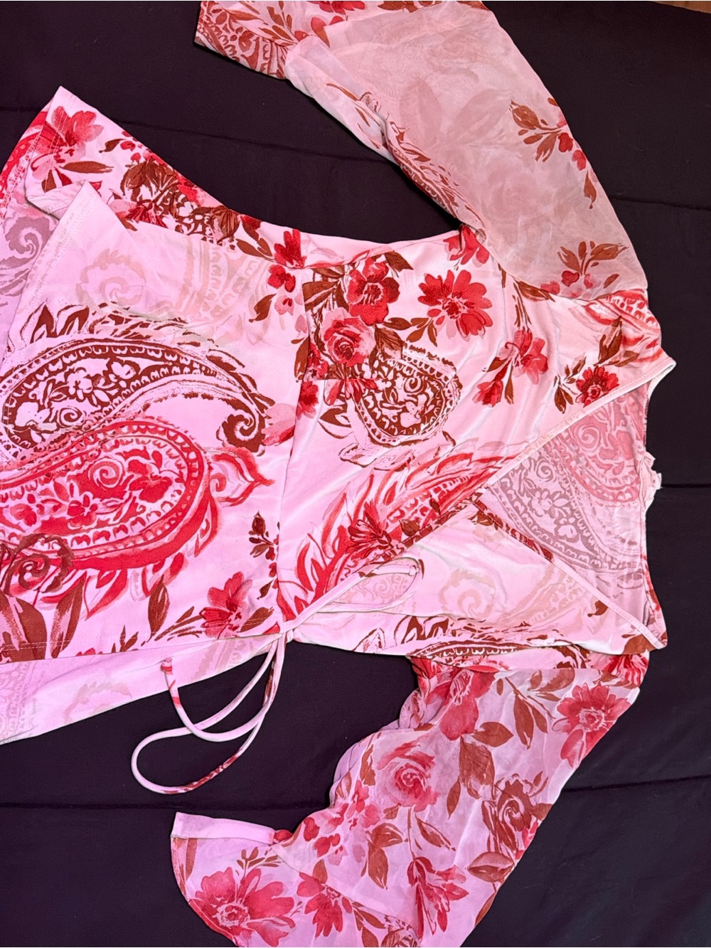 Floral Paisley Wrap Top - Pink